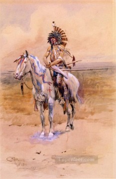 アメリカインディアン Painting - マンダン戦士 1906年 チャールズ・マリオン・ラッセル アメリカ・インディアン
